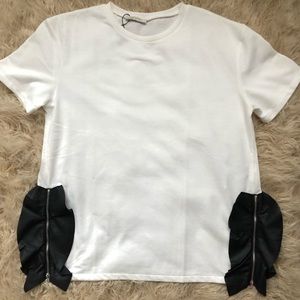 ZARA Knit Tee with Leather and Zipper Side Detail